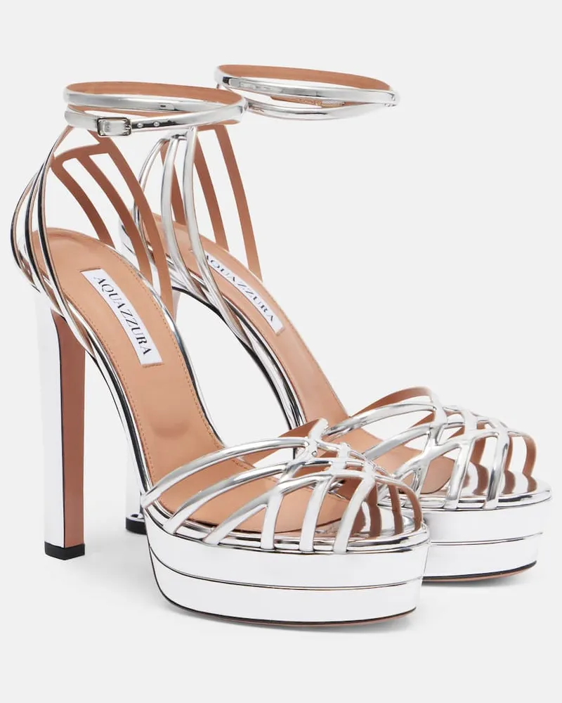 Aquazzura Plateausandalen Wild Dream 130 aus Leder Silber