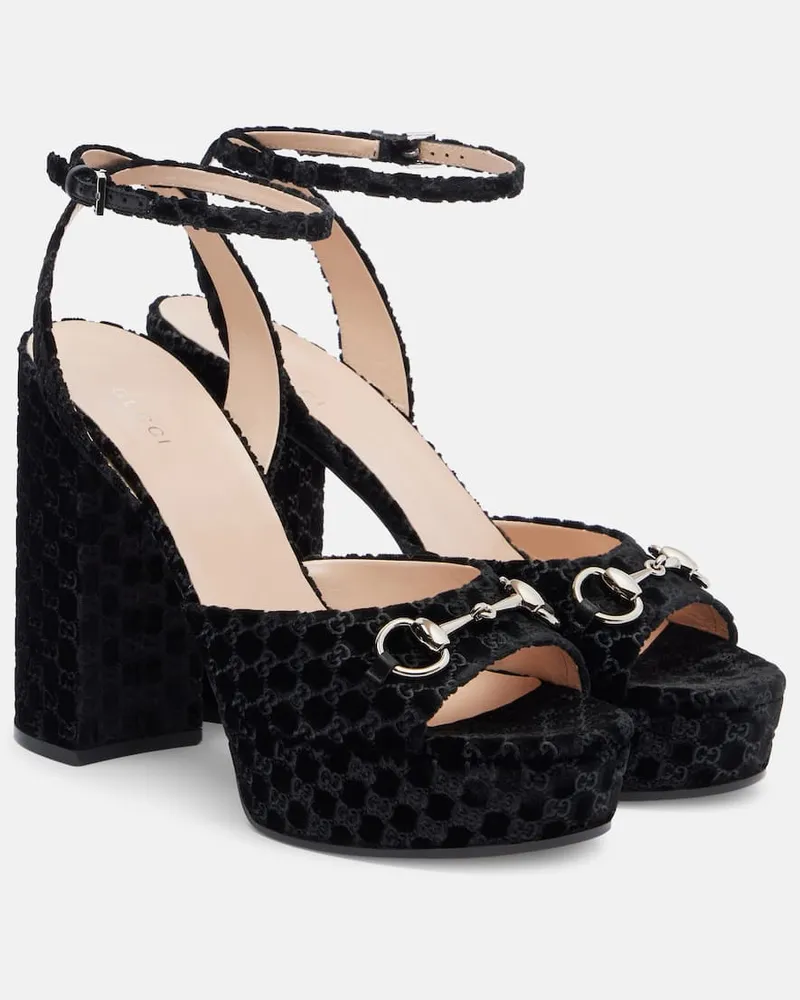 Gucci Sandalen Lady Horsebit aus Samt Schwarz