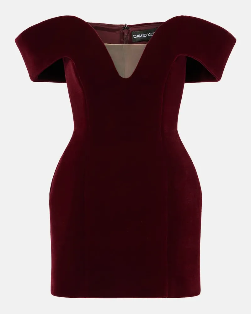 David Koma Off-Shoulder-Minikleid aus Samt Burgunderrot