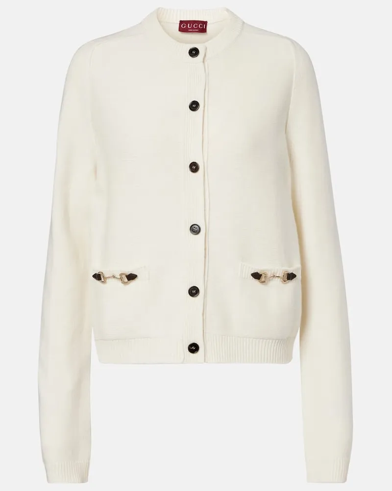 Gucci Cardigan Horsebit aus Wolle und Kaschmir Weiß