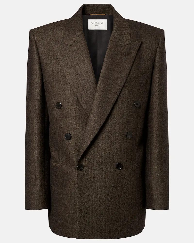 Saint Laurent Blazer aus Wolle mit Fischgrätmuster Braun