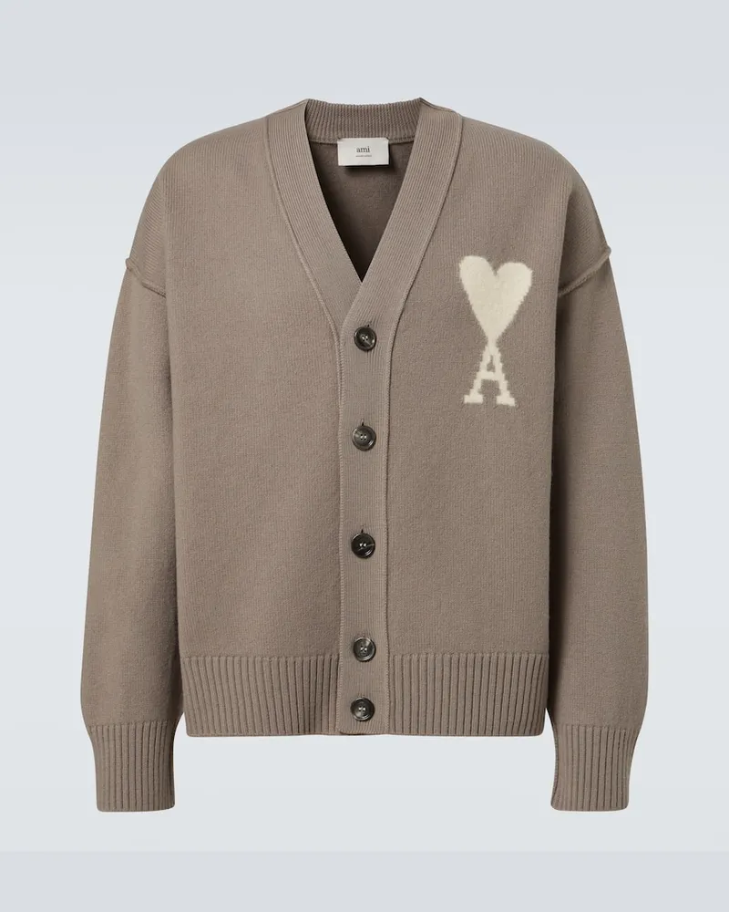 AMI Paris Cardigan Ami de Cœur aus Schurwolle Beige