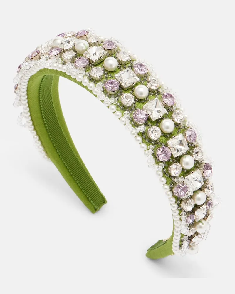 Valentino Garavani Verziertes Haarreif aus Wolle und Seide Grün