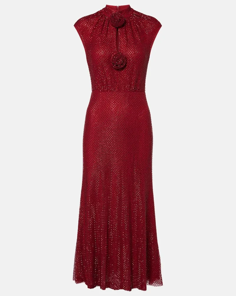 Self-Portrait Midikleid mit Kristallen Rot
