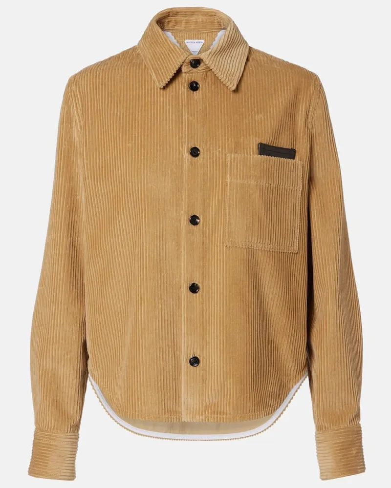 Bottega Veneta Hemd aus Baumwoll-Cord mit Leder Beige
