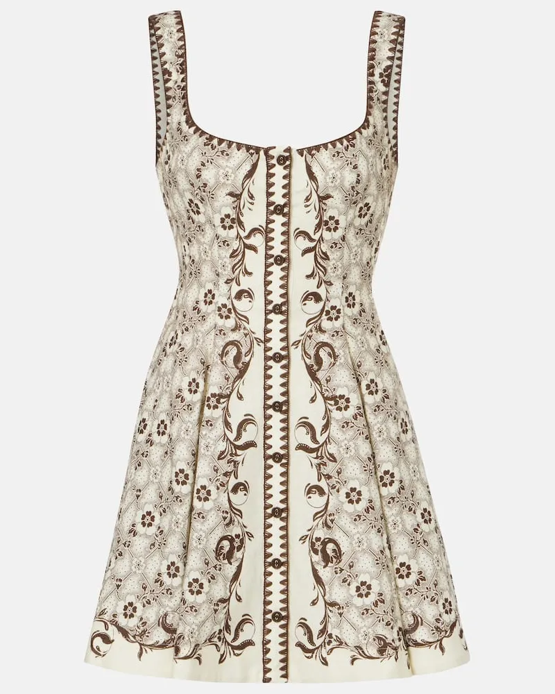 ALEMAIS Alémais Bedrucktes Minikleid aus Leinen und Baumwolle Beige