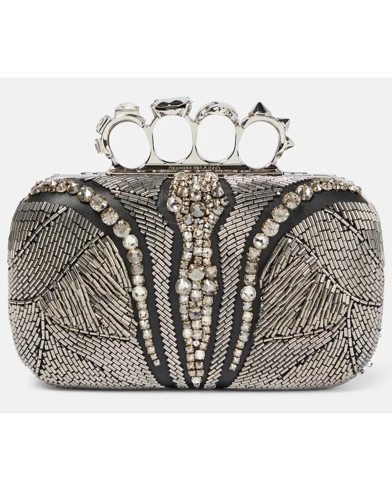 Alexander McQueen Verzierte Clutch Knuckle aus Leder Metallic