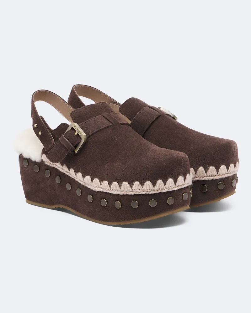 Mou Clogs aus Veloursleder mit Shearling Braun