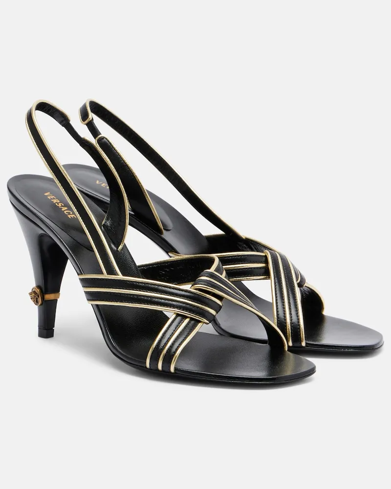 Versace Slingback-Sandalen Gianni aus Metallic-Leder Schwarz