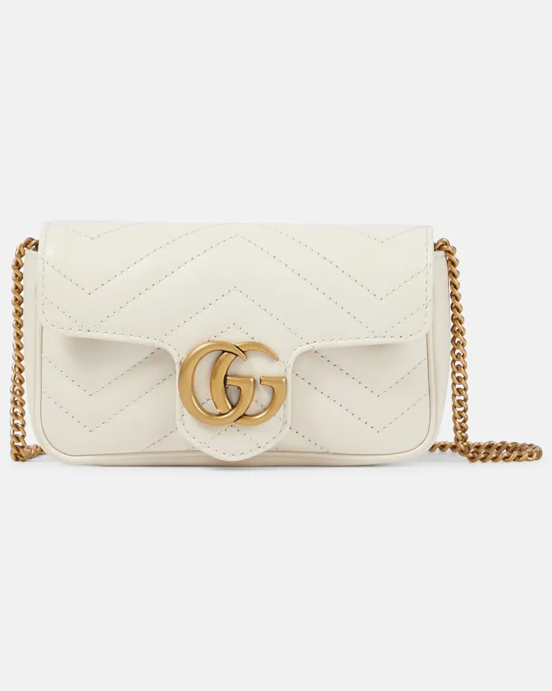 Gucci Schultertasche GG Marmont Mini aus Leder Weiß