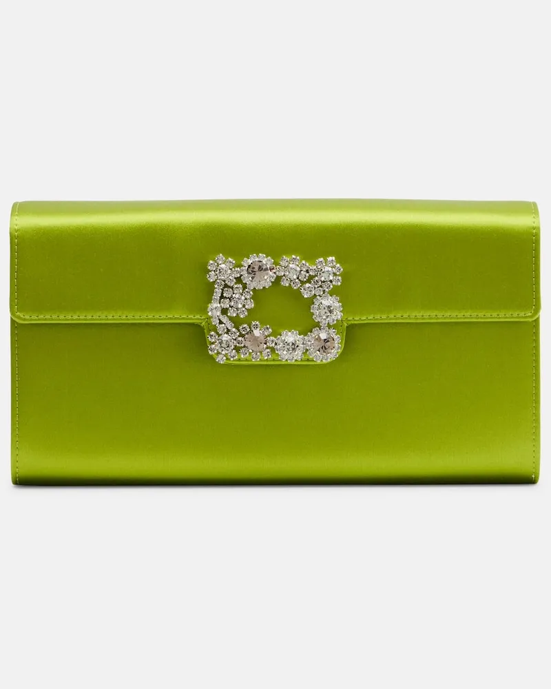 Roger Vivier Clutch Efflorescence aus Satin mit Kristallen Grã¼n