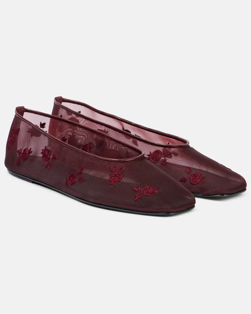 Magda Butrym Bestickte Ballerinas aus Mesh Burgund