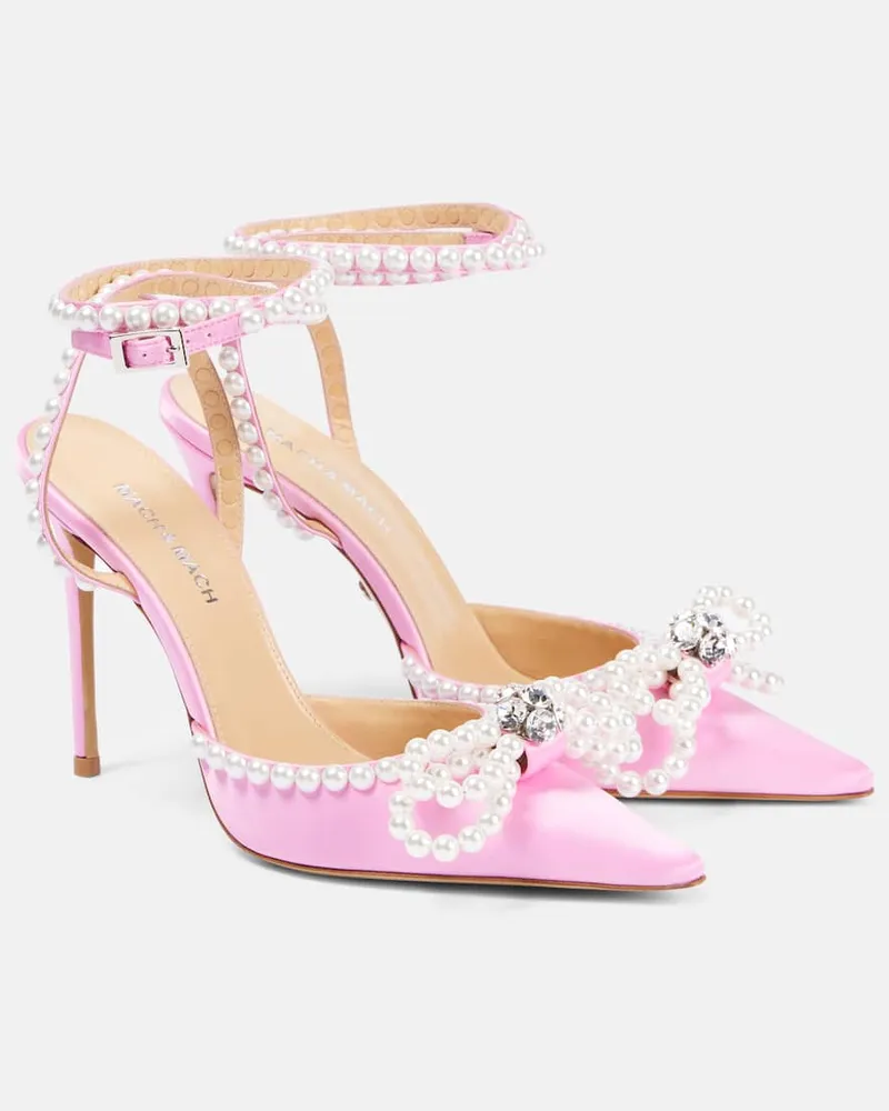 Mach & Mach Pumps Double Bow 110 aus Satin mit Kristallen Pink