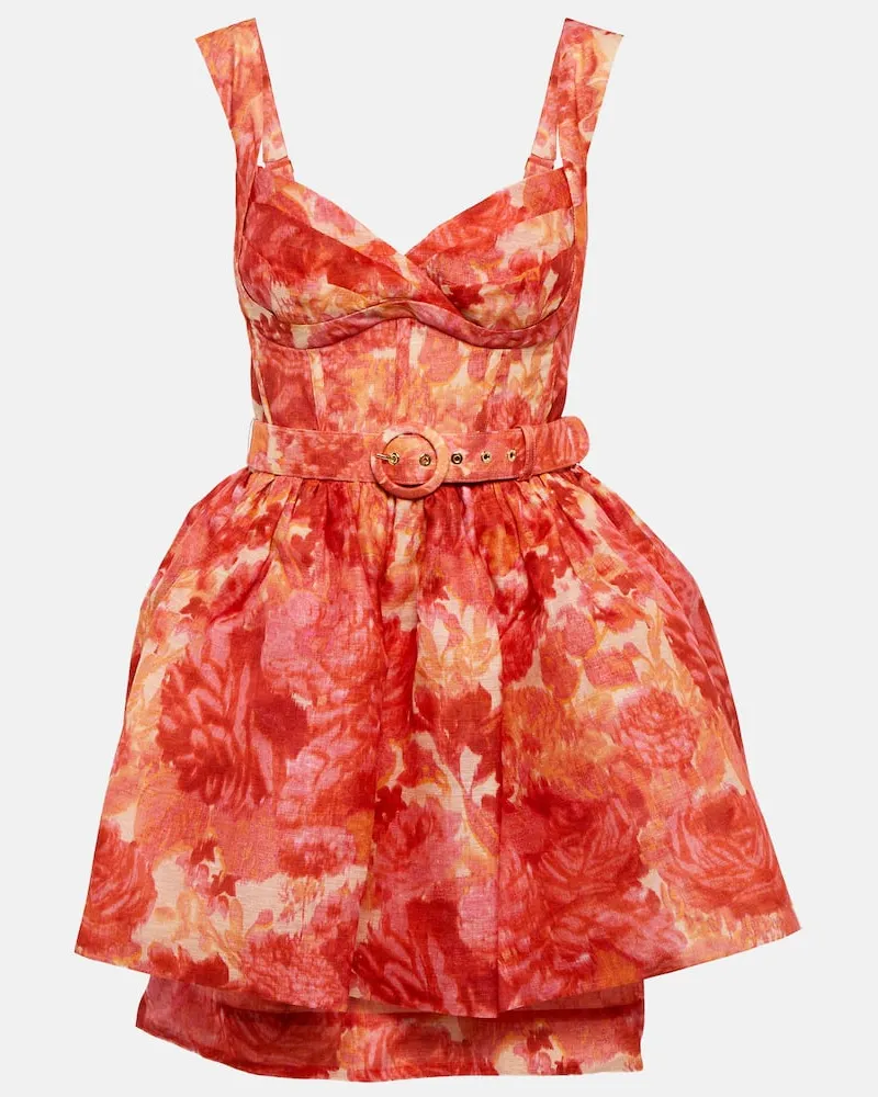 Zimmermann Minikleid High Tide aus Leinen und Seide Pink
