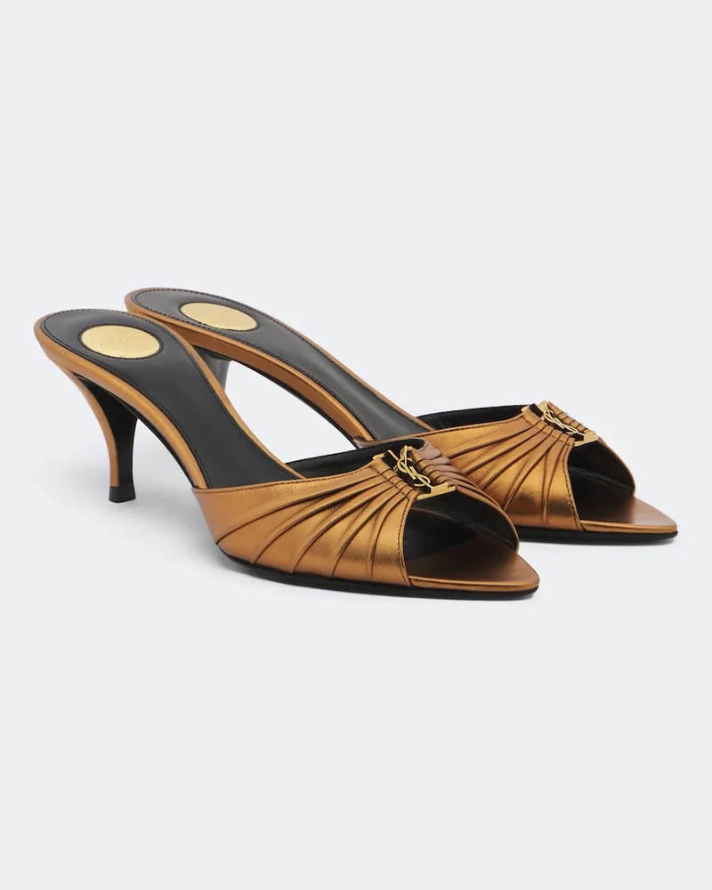 Saint Laurent Pantoletten Babylone Cassandre aus Metallic-Leder Gold