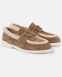 Valentino Garavani Leisure Loafers Flows aus Veloursleder mit Shearling Beige