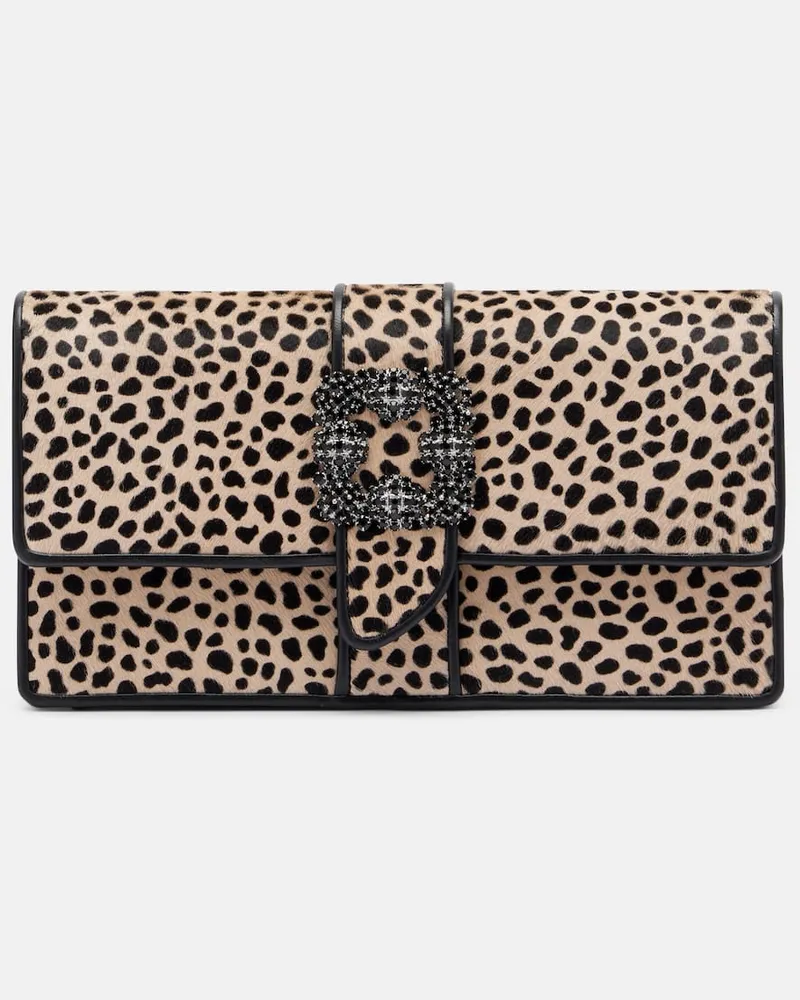 Manolo Blahnik Verzierte Clutch Capri aus Kalbshaar Beige