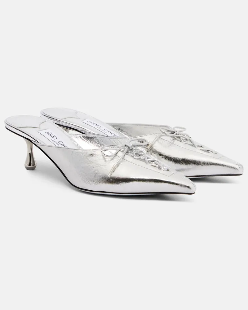 Jimmy Choo Mules Scarlett 50 aus Metallic-Leder Silber