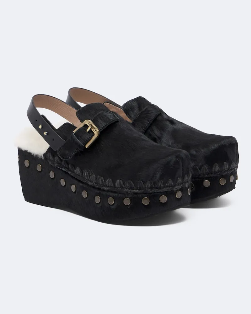 Mou Clogs aus Kalbshaar mit Shearling Schwarz