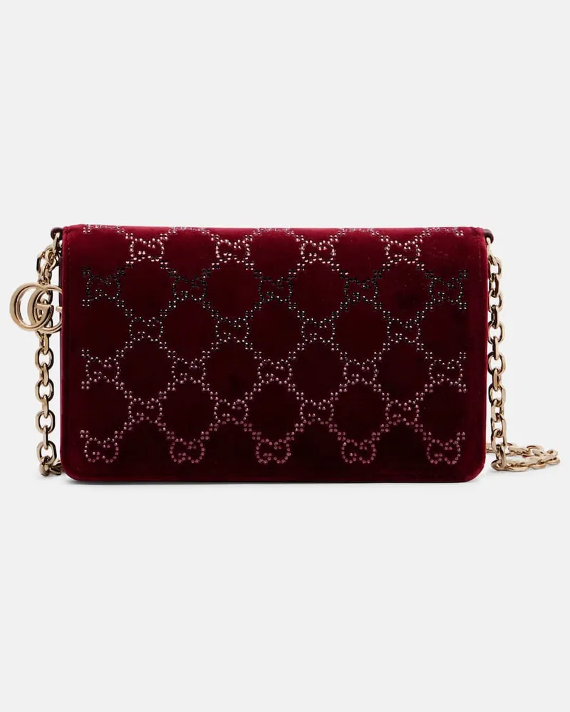 Gucci Portemonnaie mit Kettenriemen GG Crystal Rot
