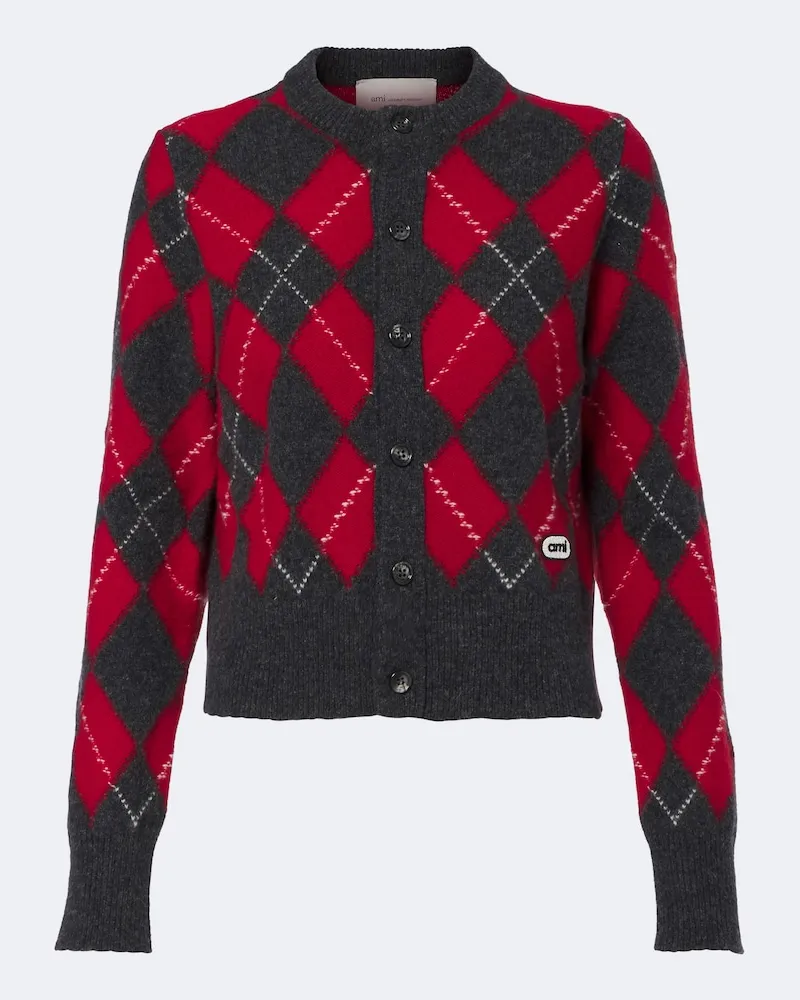 AMI Paris Cardigan Argyle aus Schurwolle Grau