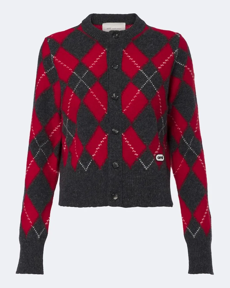 AMI Paris Cardigan Argyle aus Schurwolle Grau