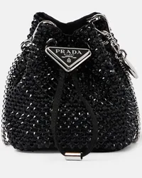 Prada Bucket-Bag Mini aus Satin mit Kristallen Schwarz