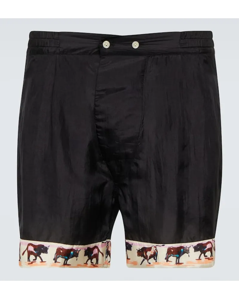BODE Bedruckte Boxershorts Taureau aus Seide Schwarz