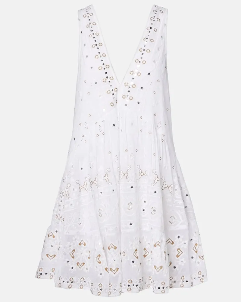 Juliet Dunn Besticktes Minikleid aus Baumwolle Weiß