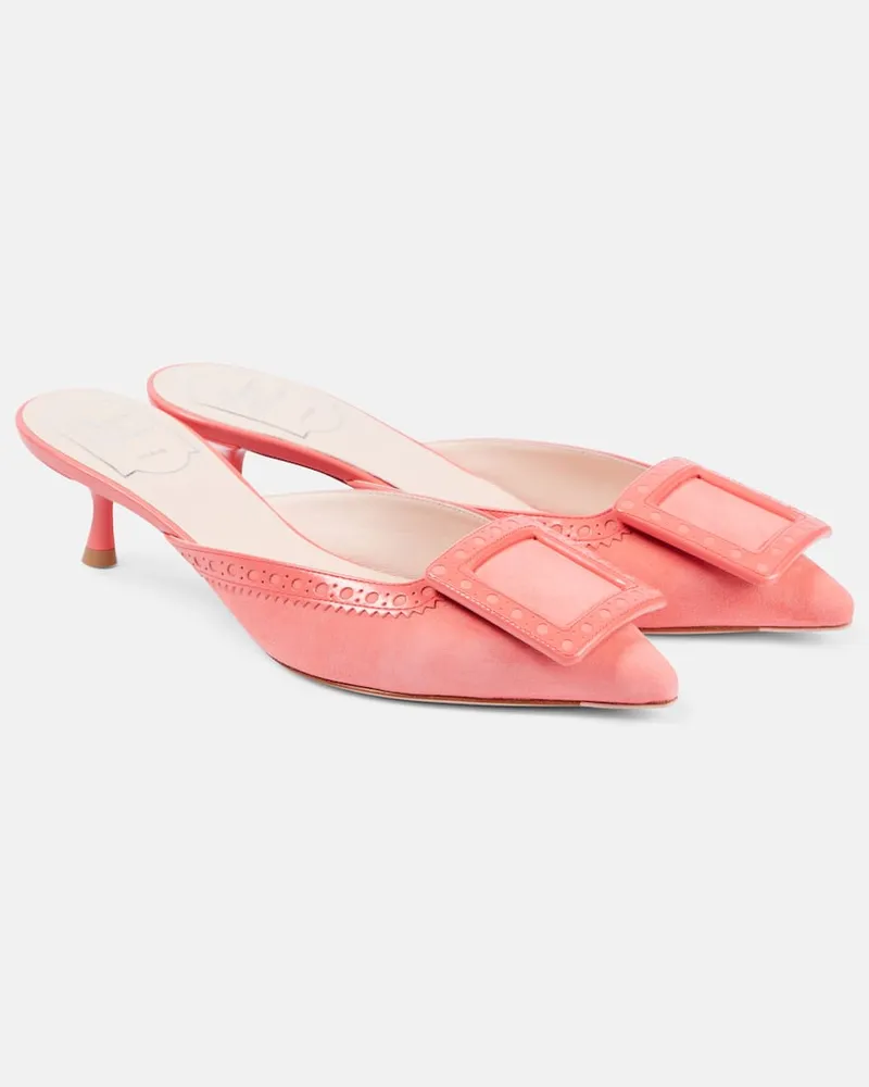 Roger Vivier Mules Viv' in the City aus Veloursleder Pink