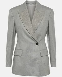 Brunello Cucinelli Verzierter Blazer aus Schurwolle Grau