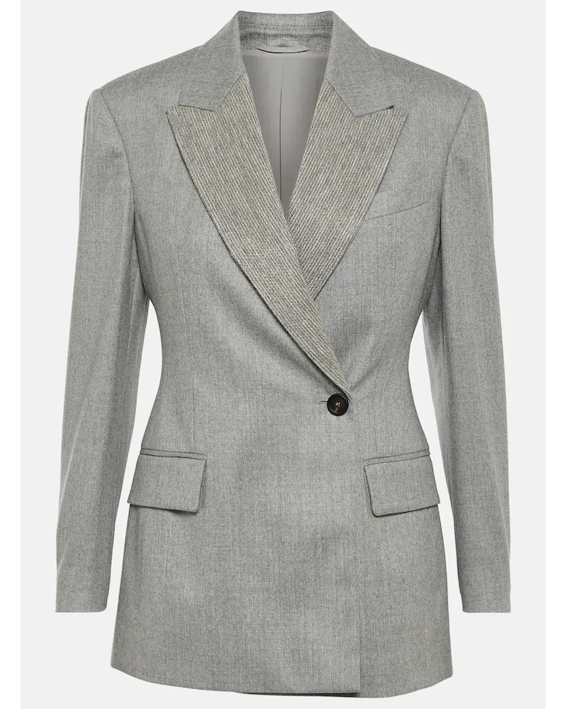 Brunello Cucinelli Verzierter Blazer aus Schurwolle Grau