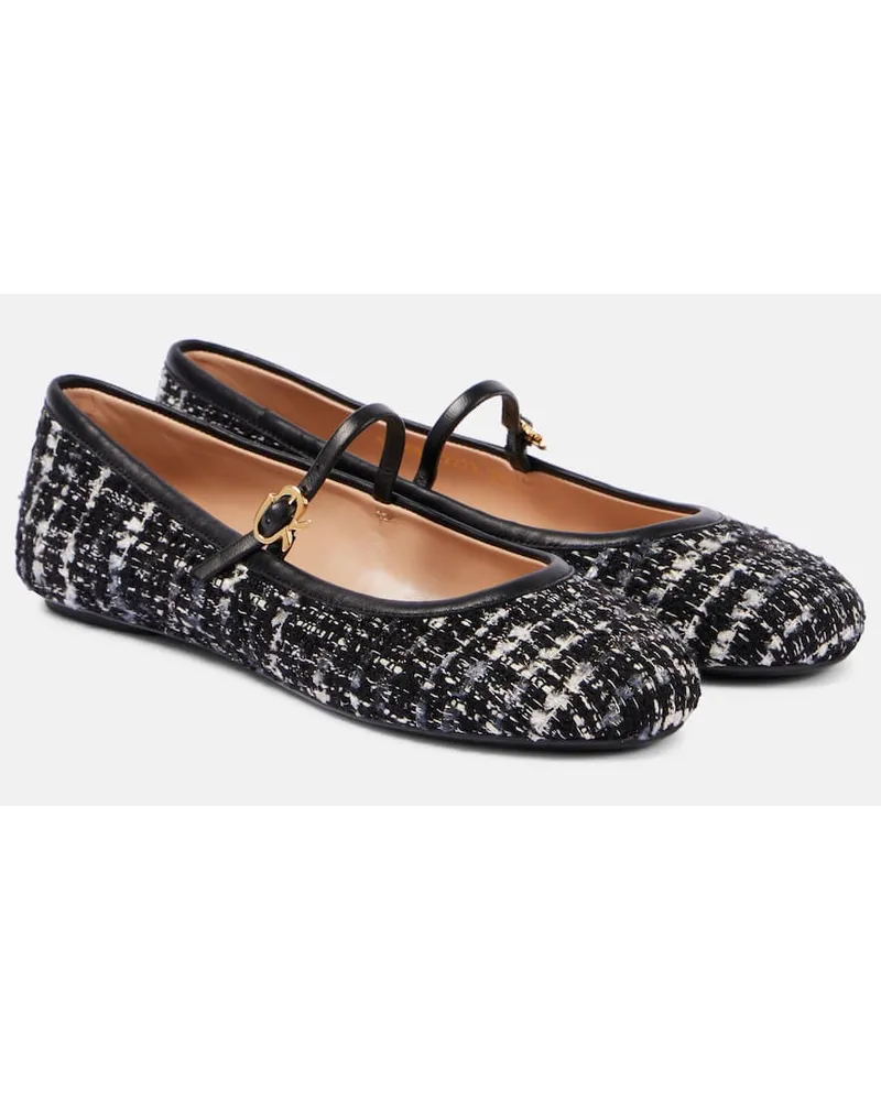 Gianvito Rossi Mary-Jane-Ballerinas Mary Ribbon 05 aus Bouclé Schwarz