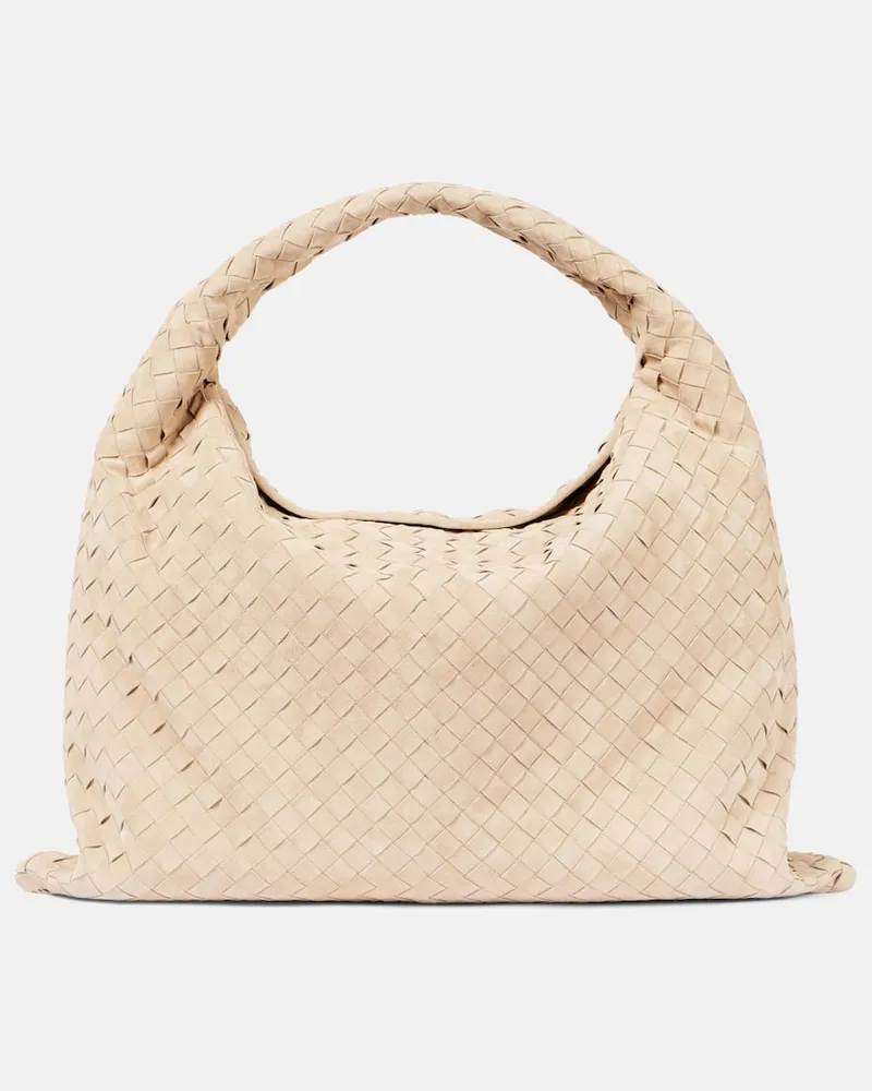 Bottega Veneta Schultertasche Hop Large aus Veloursleder Beige