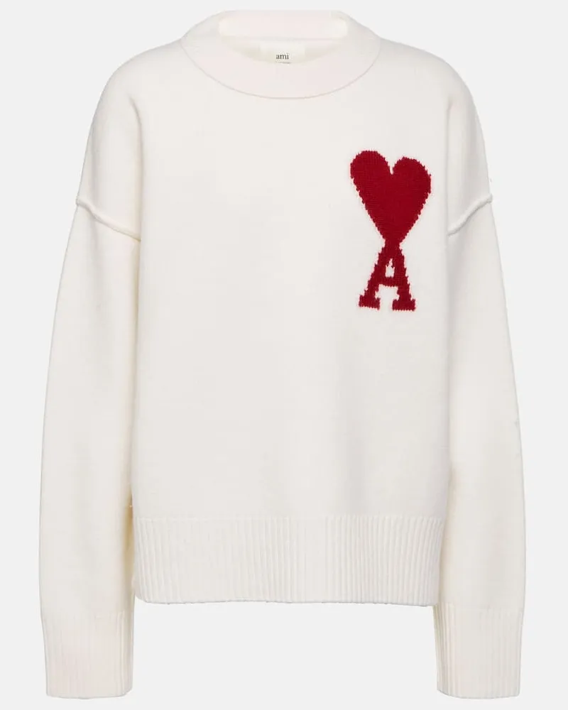 AMI Paris Pullover Ami de Cœur aus Schurwolle Weiß