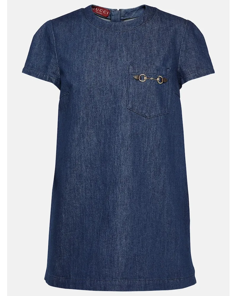 Gucci Minikleid Horsebit aus Denim Blau