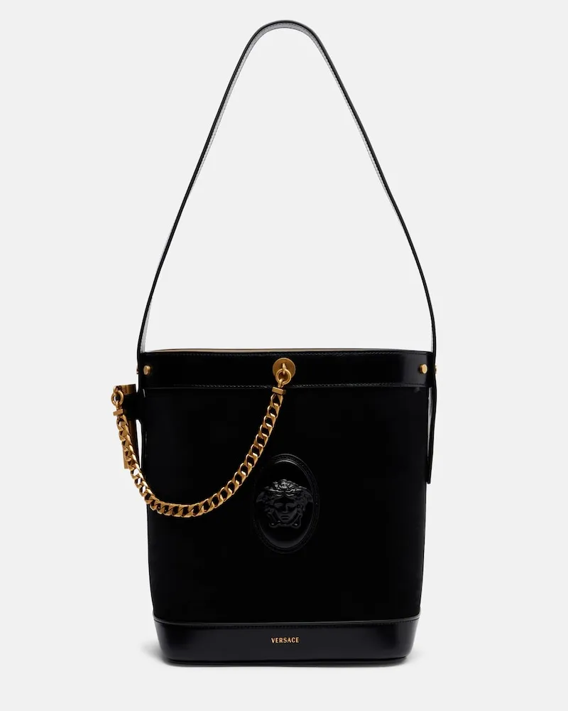 Versace Schultertasche La Medusa aus Veloursleder Schwarz