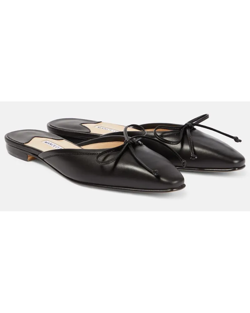 Manolo Blahnik Slippers Ballerimu aus Leder Schwarz