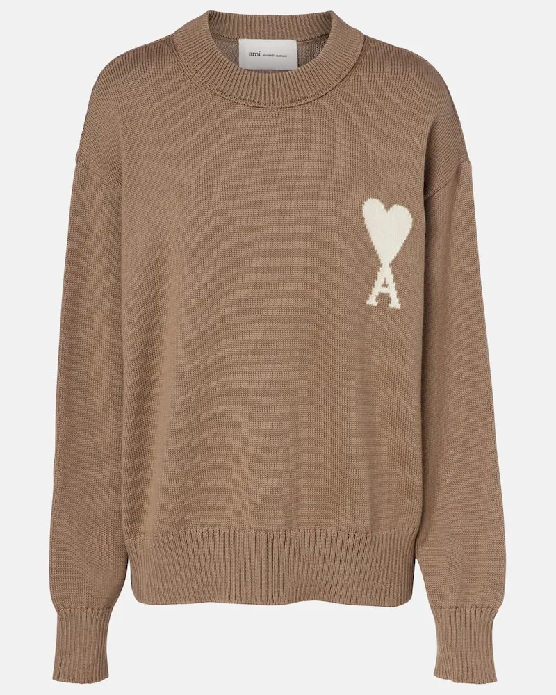AMI Paris Pullover Ami de Cœur aus Wolle und Baumwolle Beige