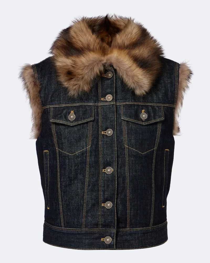 Fendi Weste aus Denim mit Lammfell Blau