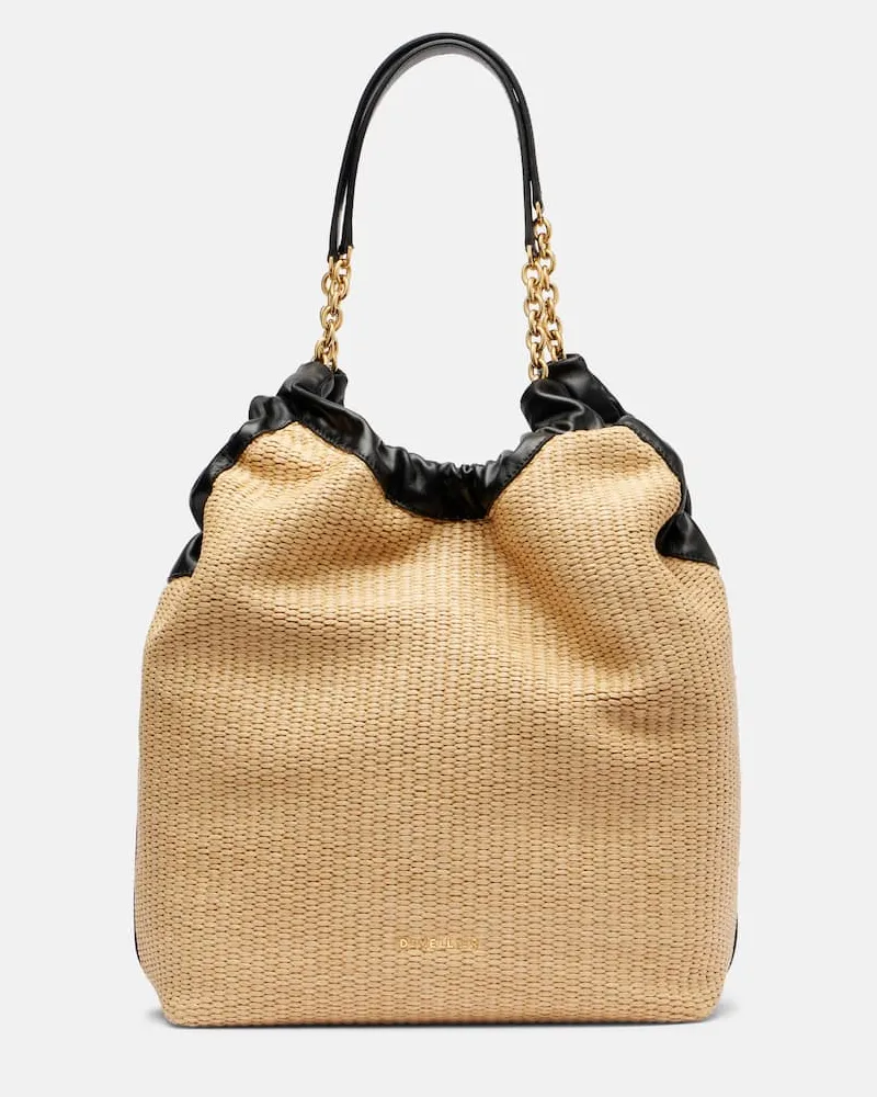 DeMELLIER Schultertasche Miami aus Leder und Raffiabast Nude
