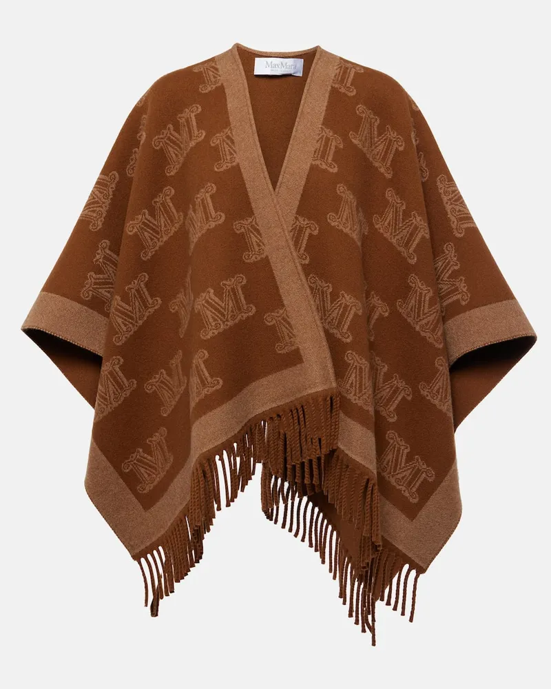 Max Mara Poncho aus Woll-Jacquard Braun