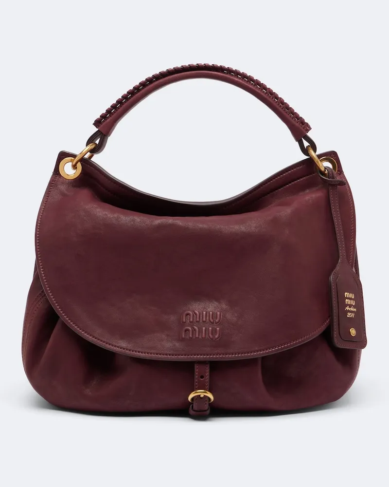 Miu Miu Schultertasche Rendez‑vous aus Leder Burgunderrot