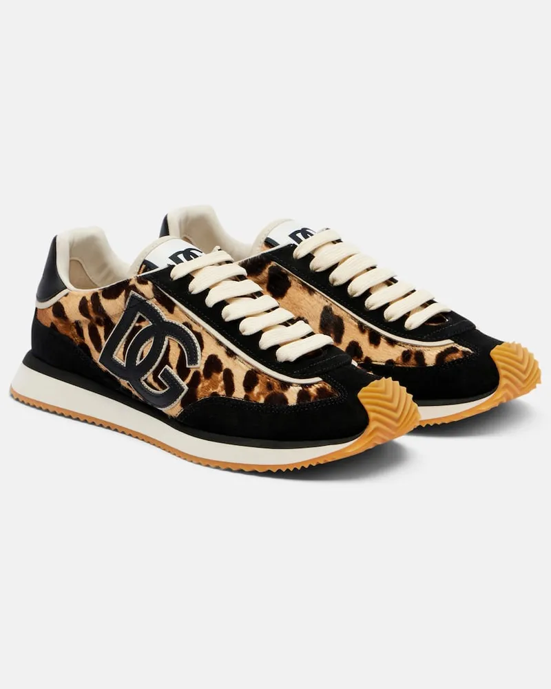 Dolce & Gabbana Sneakers DG Cushion aus Kalbshaar mit Veloursleder Schwarz