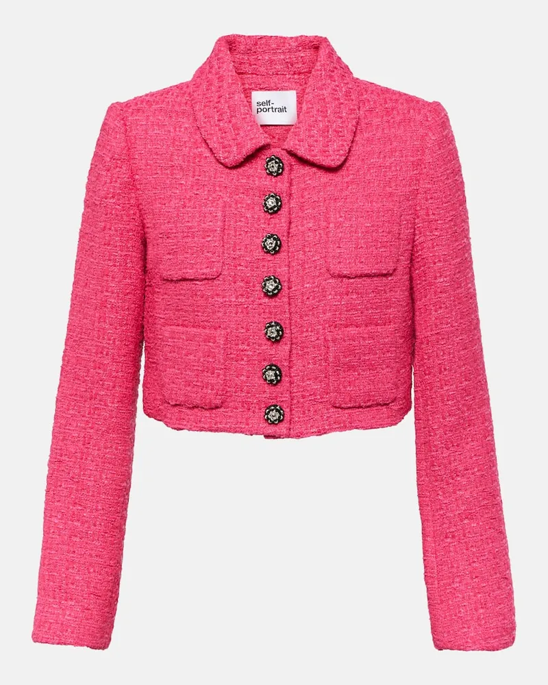 Self-Portrait Cropped-Jacke aus Bouclé Rosa