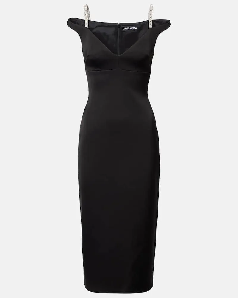 David Koma Midikleid aus Satin mit Kristallen Schwarz