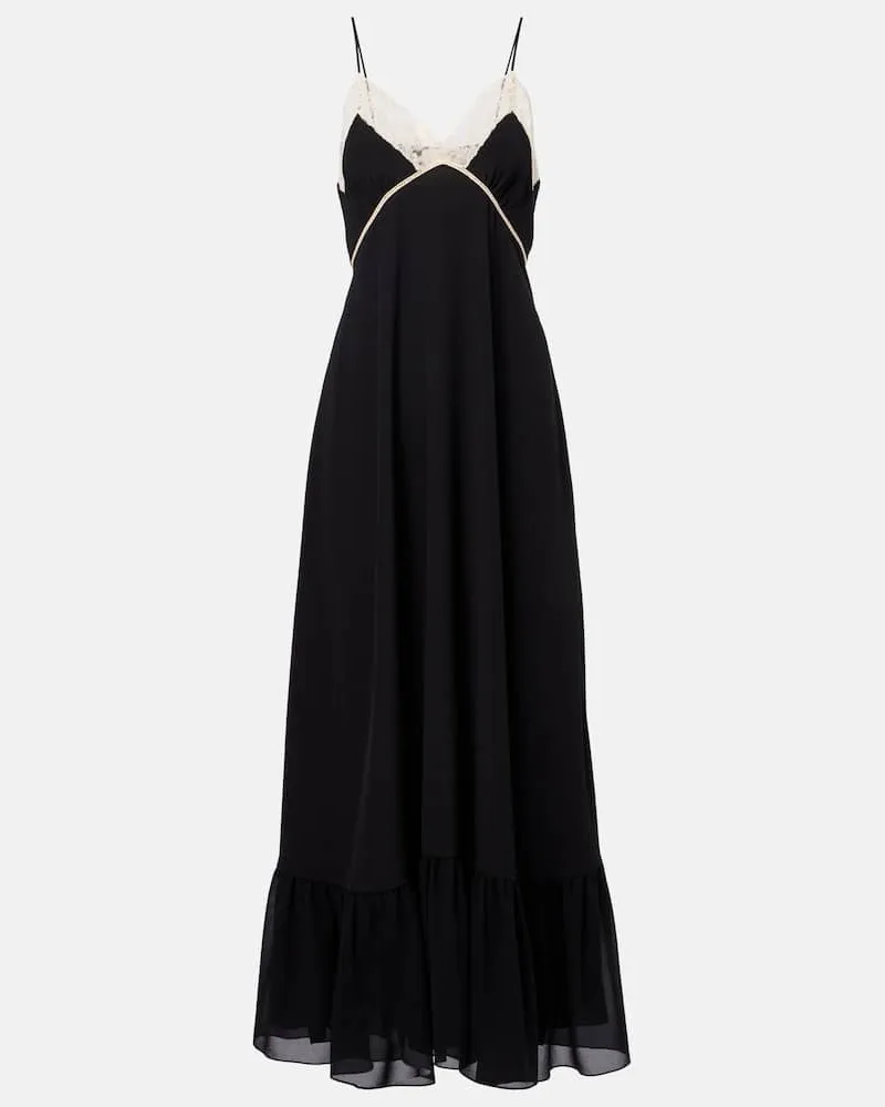 Chloé Chloé Midikleid aus Seidenchiffon mit Spitze Schwarz