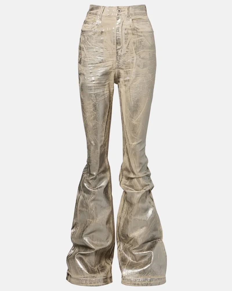 Rick Owens Beschichtete High-Rise Bootcut Jeans Bolan Beige