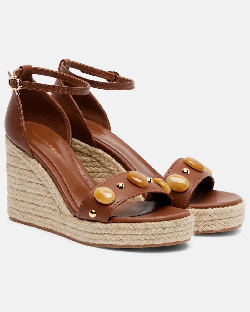 Gianvito Rossi Verzierte Espadrille-Wedges aus Leder Braun