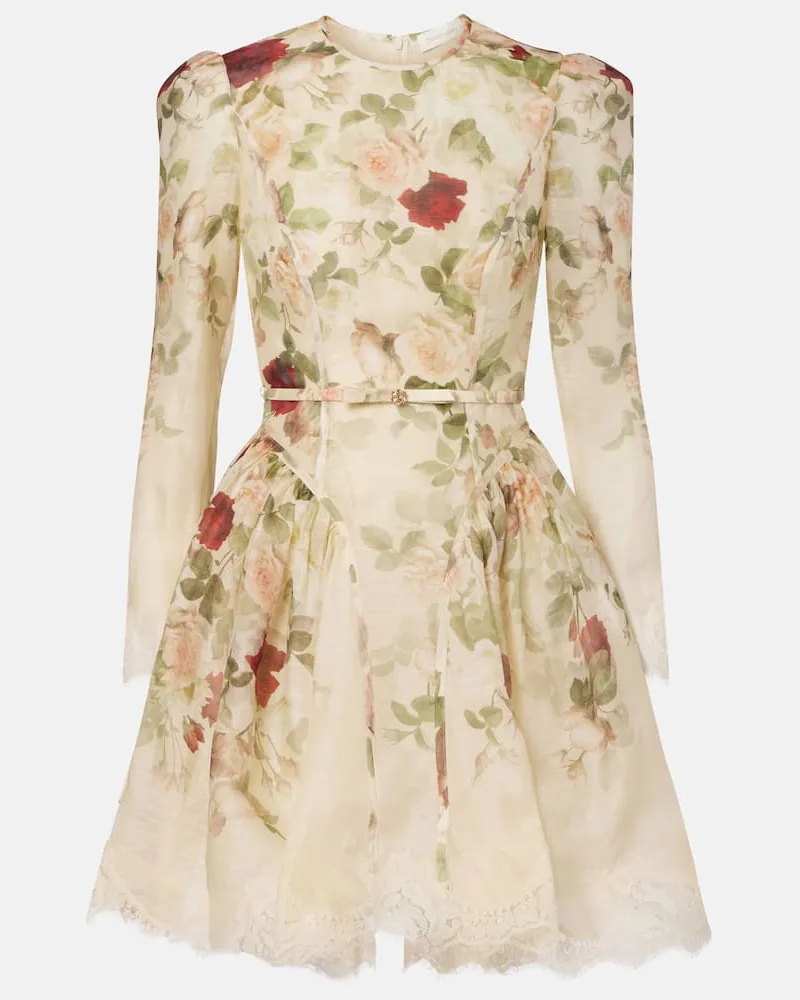 Zimmermann Minikleid Hypnotic aus Leinen und Seide Weiß